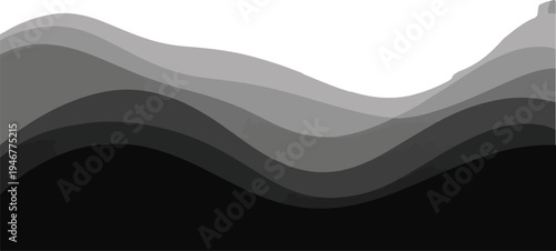 Abstract grey and black wavy layers background, smooth gradient curves, modern monochrome design element, modern art