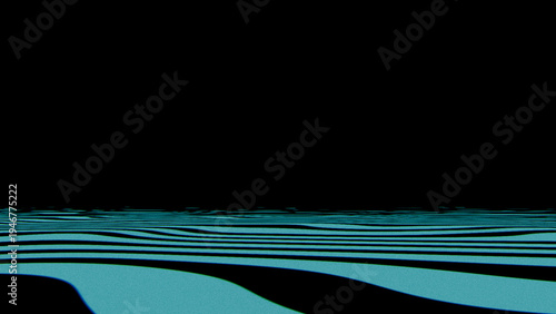 Neon green wave landscape under black sky with smooth horizon bands and deep negative space
