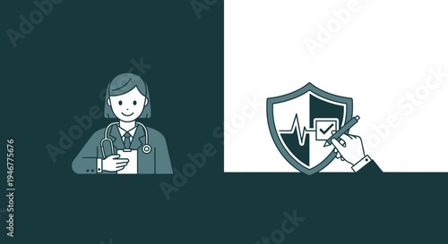 Medical Insurance Illustration Depicting Healthcare Professional And Protective Shielding