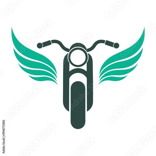 Green winged motorcycle with handlebars and front wheel wings transportation speed