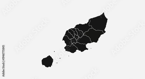 Black Silhouette Map of Gran Canaria Island, Spain, with Administrative Divisions