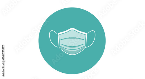 Medical Mask Icon Displayed Within A Circle On A White Background, Protective Wear