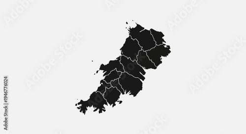 Black Silhouette Map of Northern Ireland Divided into Counties on White Background