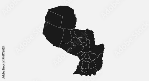 Black Silhouette Map of Paraguay with Internal Divisions on White Background
