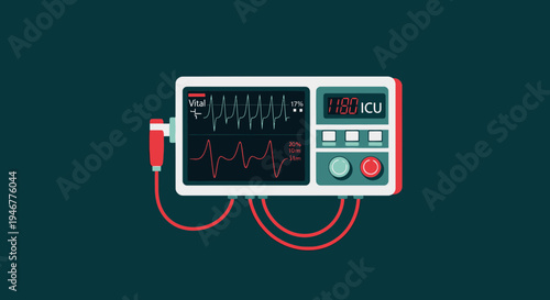 Medical Monitoring Device Depicting Heart Rate And Vital Signs On Display Screen