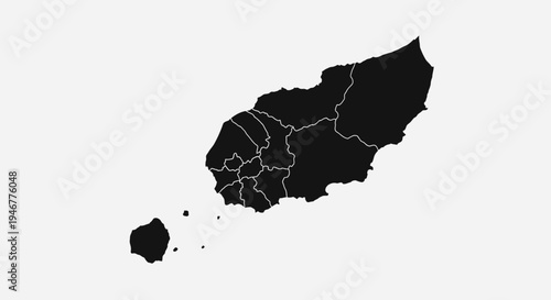 Black Silhouette Map of Saint Lucia Divided into Districts with Offshore Island