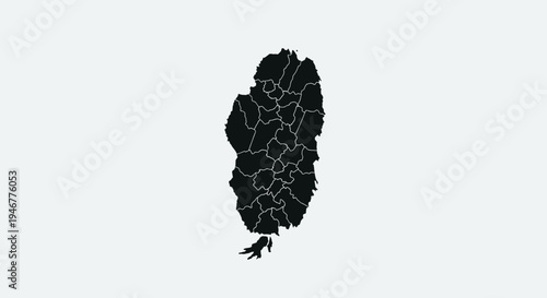 Black Silhouette Map of Saint Lucia with Internal Borders on White Background