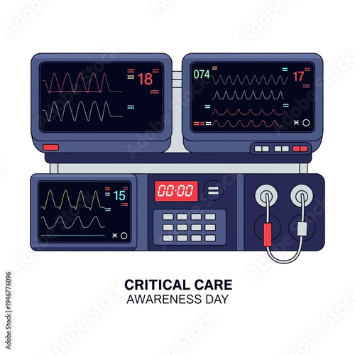Medical Monitoring Equipment Depicting Vital Signs Displayed on Digital Screens for Healthcare