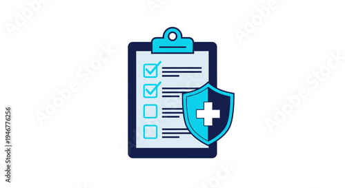 Medical Plan Checklist With Health Shield Icon In Modern Illustration Style