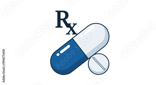 Medical Prescription Representation With Capsule And Tablet On White Background