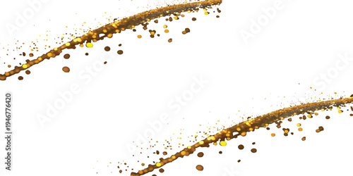 Dual golden glitter trails with particle splashes on white background with abstract background with golden effect