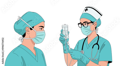 Medical Personnel Performing Procedures and Preparations With Detailed Vector Illustration