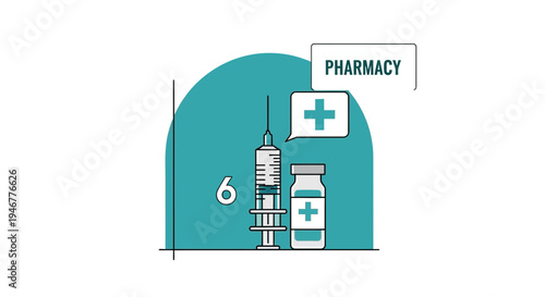 Medical Pharmacy Illustration Depicting Vaccination, Medicine, and Healthcare with Cross Symbols