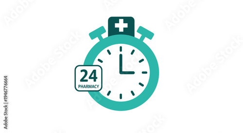 Medical Pharmacy Open Twenty Four Hours a Day on the Clock Icon Design Concept