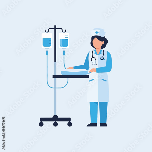 Medical Professional Administering Intravenous Fluids and Providing Healthcare Treatment in Clinic