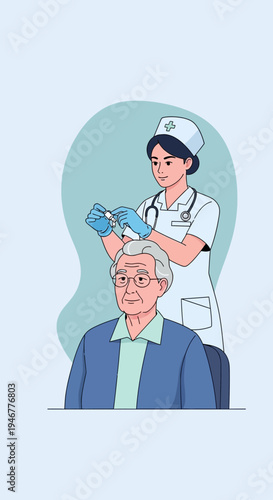 Medical Professional Administering Vaccine to Elderly Patient Promoting Healthcare and Wellness