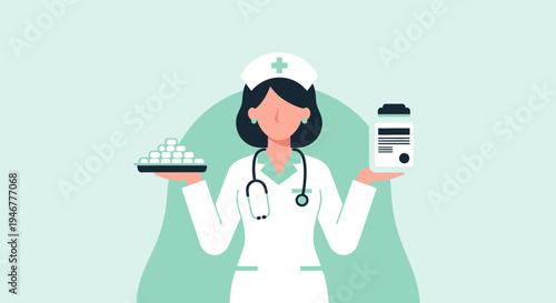Medical Professional Balancing Medicines, Showing Healthcare and Treatment options with pills