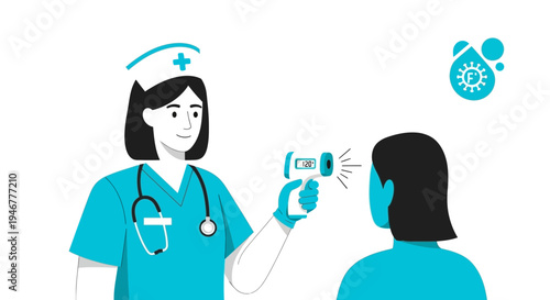 Medical Professional Checking Temperature: Healthcare Illustration Focused on Diagnosis, Prevention