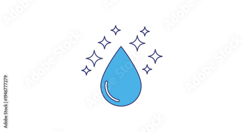 A blue water droplet with sparkles.