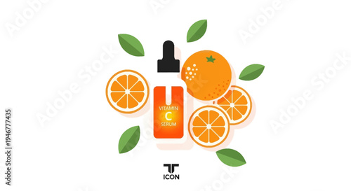 Vitamin C serum and orange illustration.