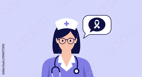 Medical Professional Communicating Ribbon Symbolizing Awareness and Support for Treatment