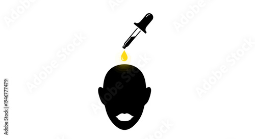 A dropper dropping oil on a head.