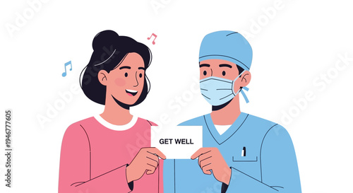 Medical Professional Congratulates Patient With Get Well Message After Successful Treatment