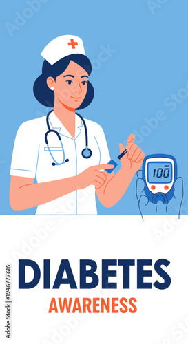 Medical Professional Demonstrates Blood Sugar Monitoring to Promote Diabetes Awareness and Education
