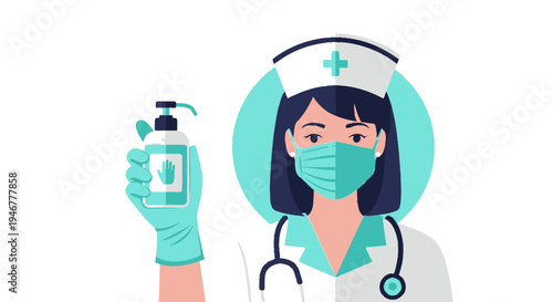 Medical Professional Demonstrating Sanitizer Usage, Hygiene, And Infection Prevention Practices