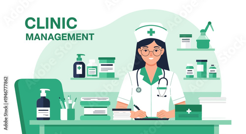 Medical Professional Desk Work Depiction Inside A Clinic With A Nurse Writing Notes