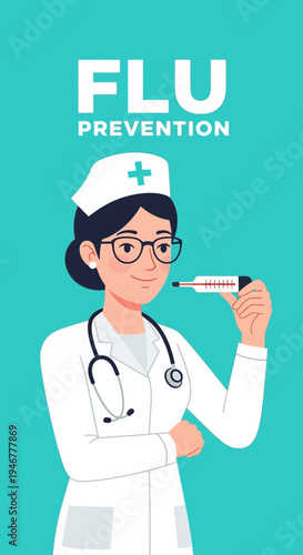 Medical Professional Demonstrating Thermometer Usage for Health and Wellness Education