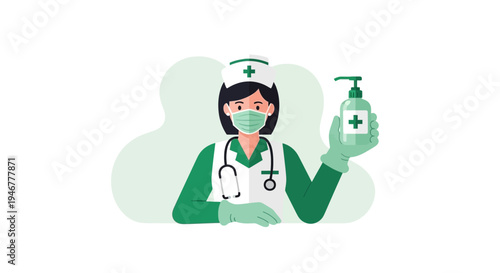 Medical Professional Demonstrating Sanitizer With Protective Wear To Promote Cleanliness