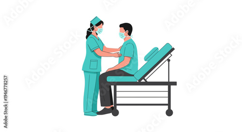Medical Professional Examining Patient Wearing Mask at Clinic or Hospital in Illustration