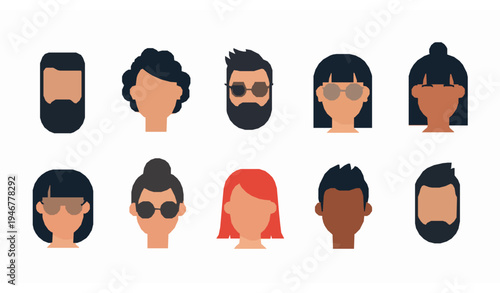 Diverse people face icon collection male female avatar heads flat vector illustration