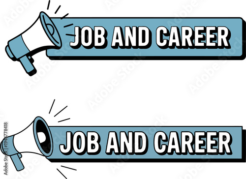 Blue Megaphone Banner for Job and Career Announcement Representing Recruitment Hiring Employment Opportunities Human Resources and Professional Work Search