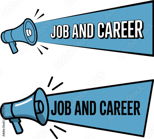 Megaphone Megaphone Announcement for Job and Career Opportunities with Blue Speech Bubble Representing Recruitment Hiring Information Promotion and Professional Employment