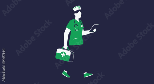 Medical Professional Illustration Depicting A Healthcare Worker, Green Uniformed Person