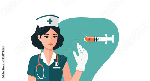 Medical Professional Illustration Depicting Healthcare Worker Administering Injection for