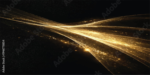 Abstract golden wave pattern with glowing particles on dark textured background, elegant graphic element, gold background, luxury background, premium background