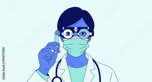 Medical Professional Performing Eye Exam With Diagnostic Tools in Abstract Illustration