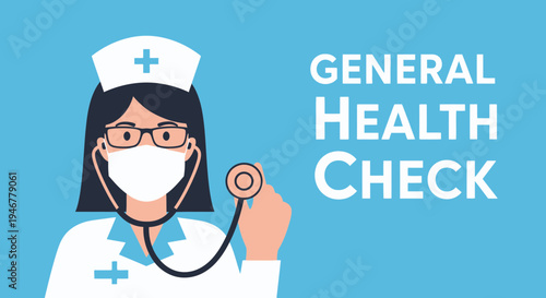 Medical Professional Performing General Health Examination with Modern Blue Background Illustration