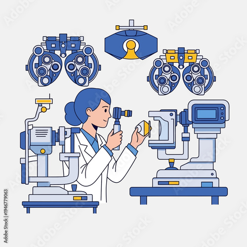 Medical Professional Performing Eye Examination Using Modern Ophthalmic Diagnostic Equipment