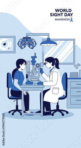 Medical Professional Performing Eye Examination on Patient, Promoting World Sight Day Awareness