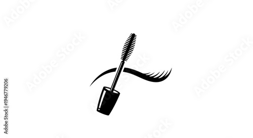 Black mascara brush and tube illustration.
