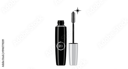 Black mascara tube and wand on white.