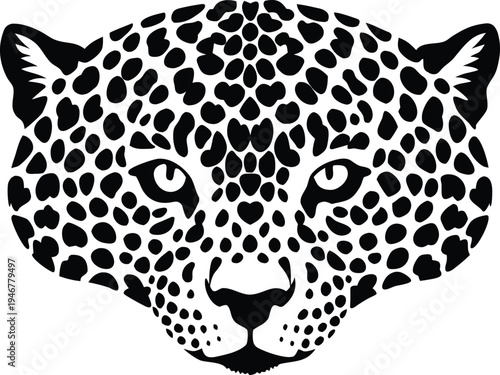 Black leopard head spots pattern viewed from directly above silhouette vector