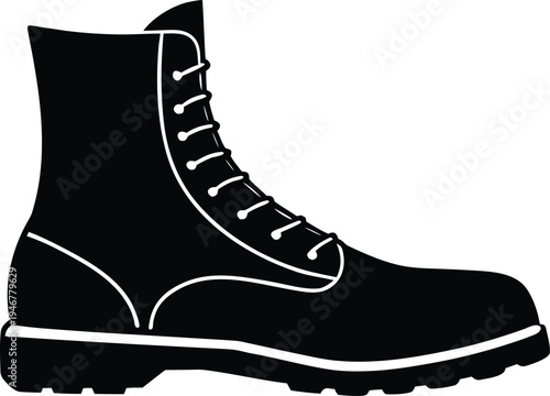 silhouette Vector Illustration of powerful military combat boot stepping firmly on Ground
