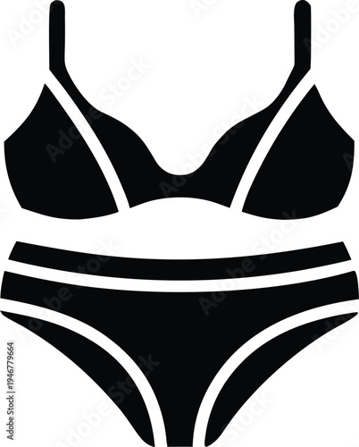 Swimwear icon set with swimsuits and trunks for men and women, featuring silhouette styles for summer and vacation concepts vector