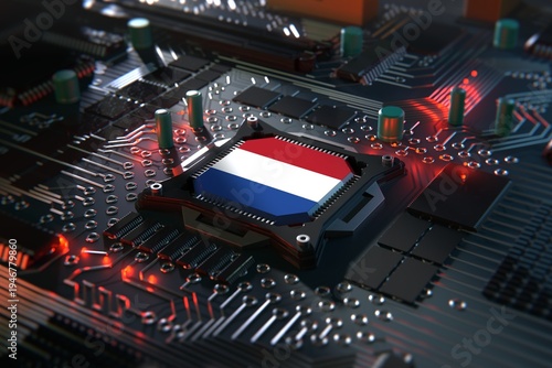 Computer chip with Dutch flag. 3d conceptual illustration