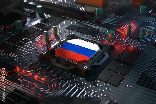 Computer chip with Russian flag. 3d conceptual illustration